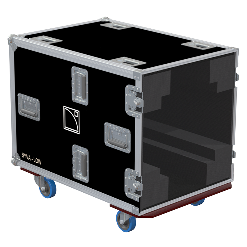 Empty interior of the flight case for L'Acoustics Syva Sub showing precision CNC-cut foam for high-density protection