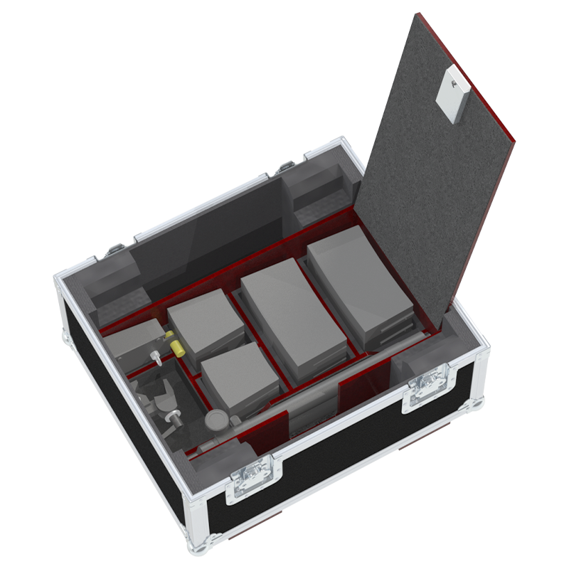LD Systems CURV 500TS system (subwoofer and satellites) safely secured inside the custom flight case for professional rental