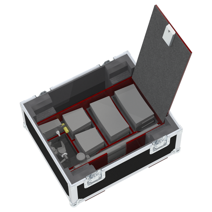 LD Systems CURV 500TS system (subwoofer and satellites) safely secured inside the custom flight case for professional rental