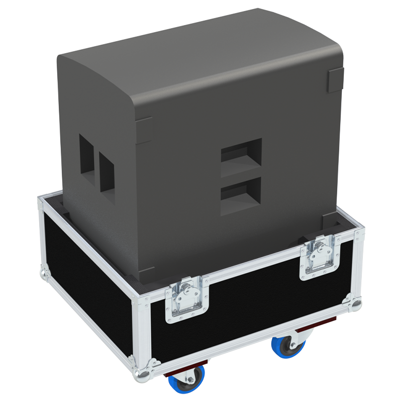 LD Systems CURV 500TS system (subwoofer and satellites) safely secured inside the custom flight case for professional rental