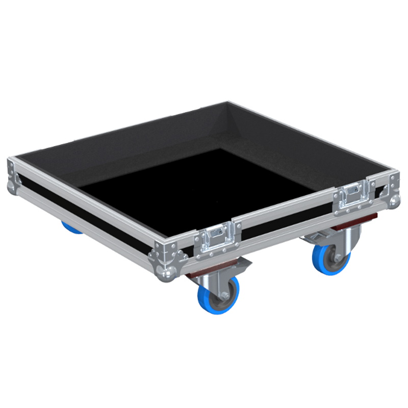 Empty interior of the flight case for LD Systems MAUI 44 sub showing reinforced base and precision CNC-cut foam