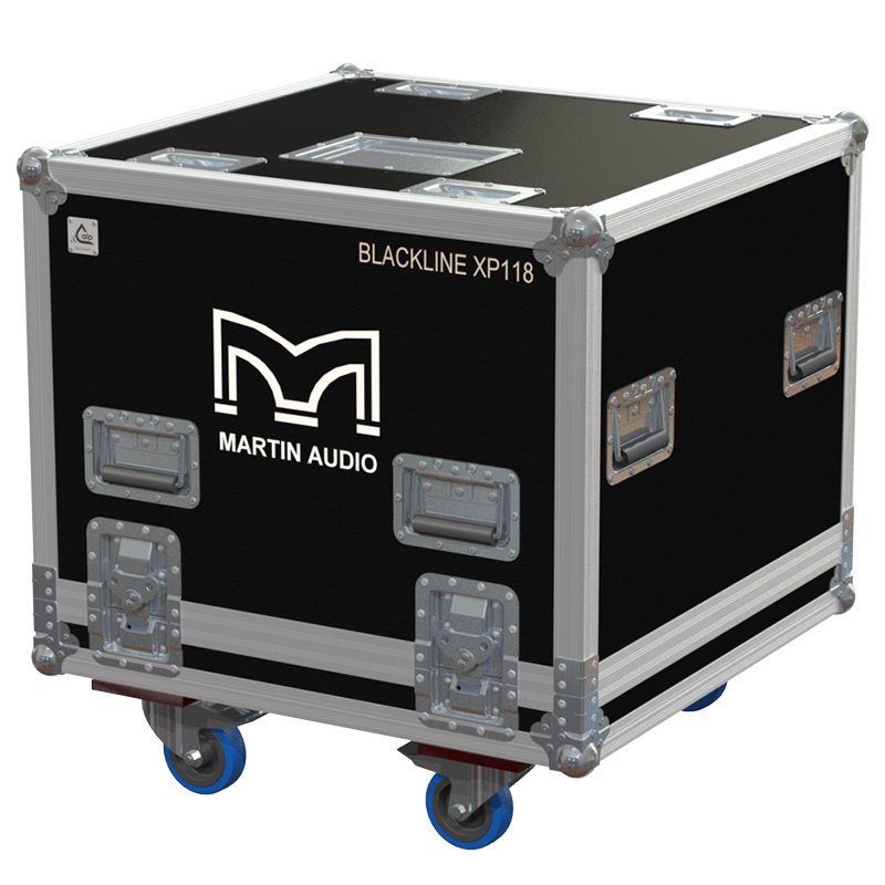 Front view of the professional touring flight case for 1x Martin Audio Blackline XP118 V2 subwoofer by ALP Flight Cases
