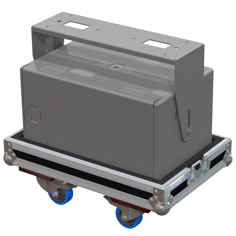 Meyer Sound MM-10ACX subwoofer safely secured inside the custom flight case for professional rental and touring