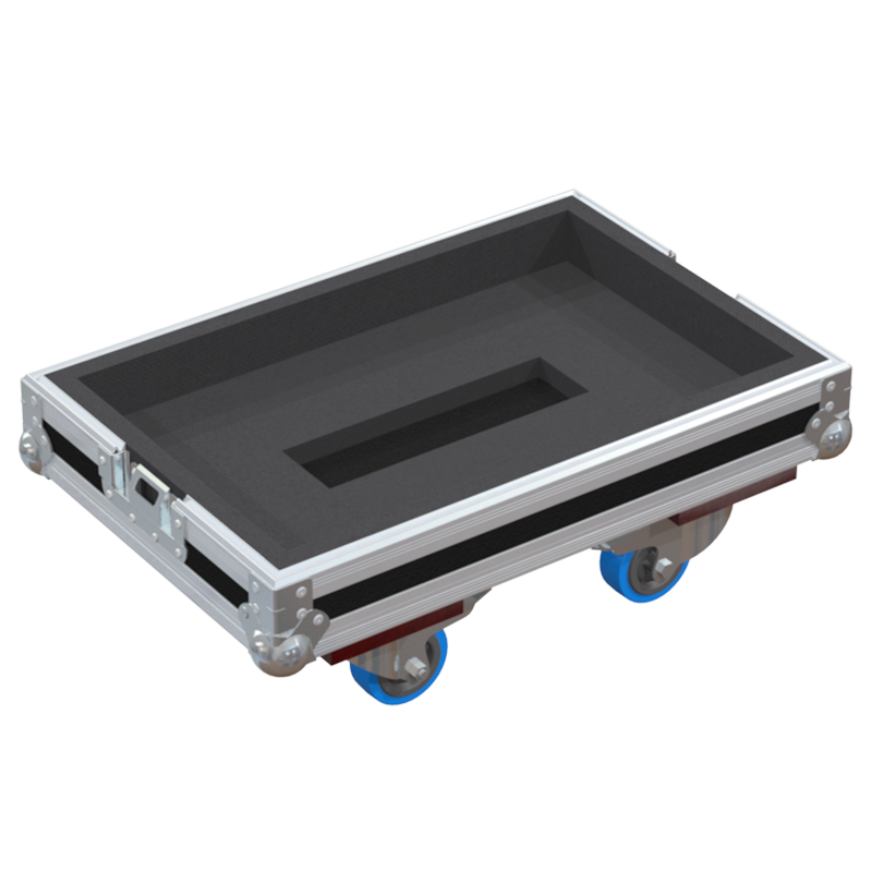 Empty interior of the flight case for Meyer Sound MM-10XP showing precision CNC-cut foam for high-density protection