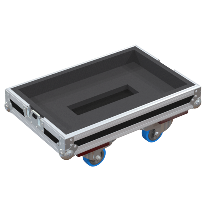 Empty interior of the flight case for Meyer Sound MM-10XP showing precision CNC-cut foam for high-density protection