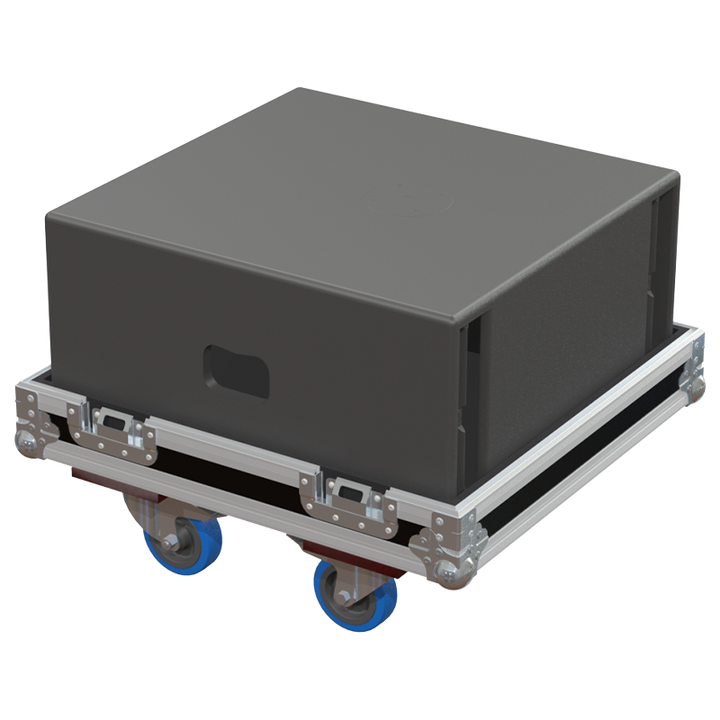 NEXO ID S110 subwoofer safely secured inside the custom flight case for professional touring and rental