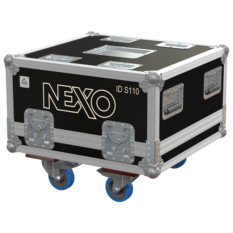 Front view of the professional touring flight case for 1x NEXO ID S110 compact subwoofer by ALP Flight Cases