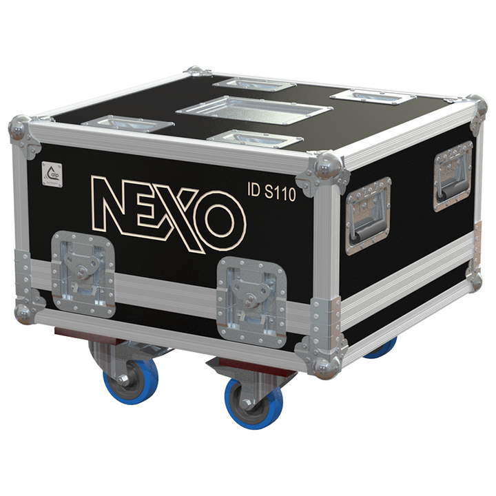 Front view of the professional touring flight case for 1x NEXO ID S110 compact subwoofer by ALP Flight Cases