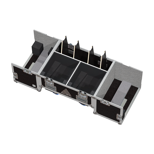 Empty interior of the Adamson S7P case showing precision CNC-cut foam and dedicated frame compartment