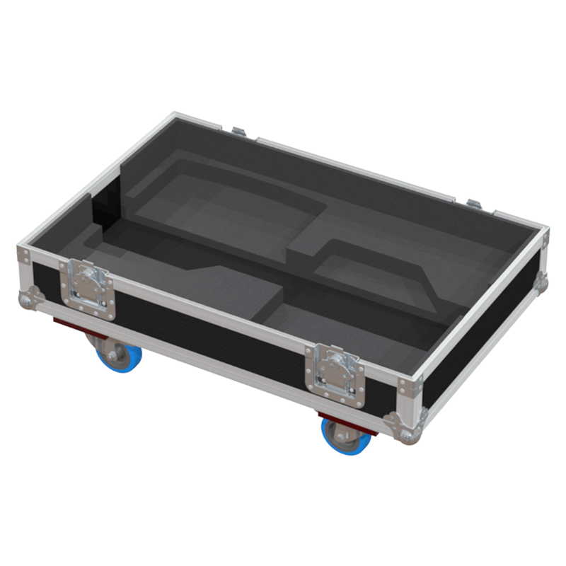 Empty interior of the twin flight case for 2x Audio Performance KM12 showing precision CNC-cut foam for high-density protection