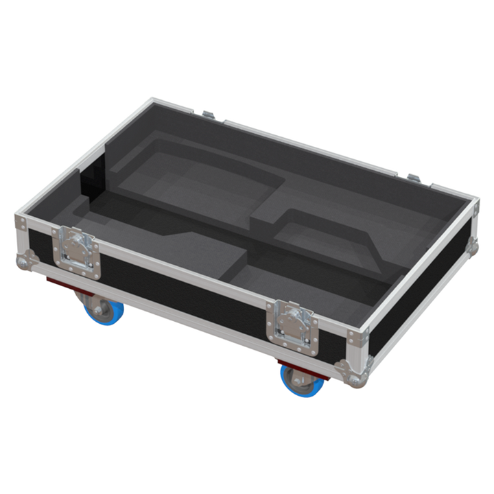 Empty interior of the twin flight case for 2x Audio Performance KM12 showing precision CNC-cut foam for high-density protection