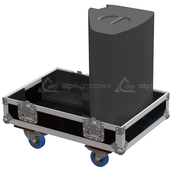 Two Audio Performance MX15 speakers safely secured inside the custom twin flight case for professional touring