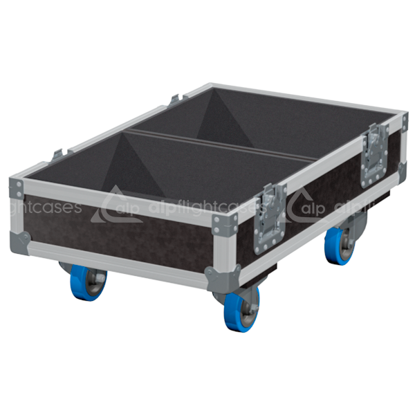 Empty interior of the twin flight case for 2x Audiophony Acute 12 showing precision CNC-cut foam for high-density protection
