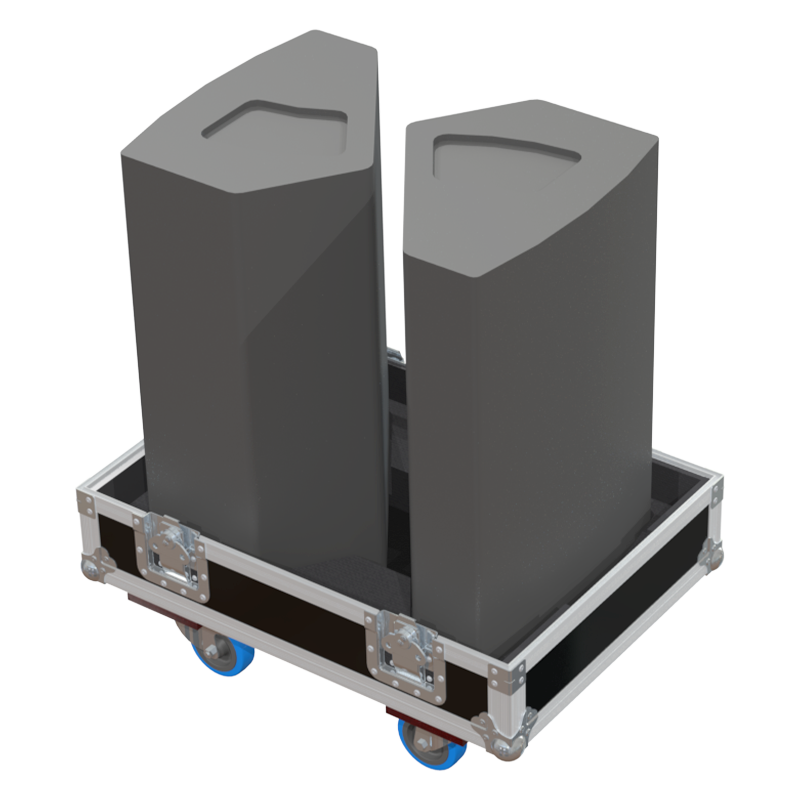 Two DAS Audio Action-512A active speakers safely secured inside the custom twin flight case for professional rental