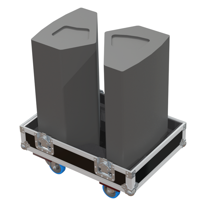Two DAS Audio Action-512A active speakers safely secured inside the custom twin flight case for professional rental