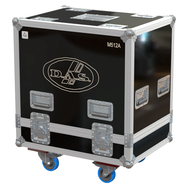 Front view of the professional twin touring flight case for 2x DAS Audio Action-512A active speakers by ALP Flight Cases