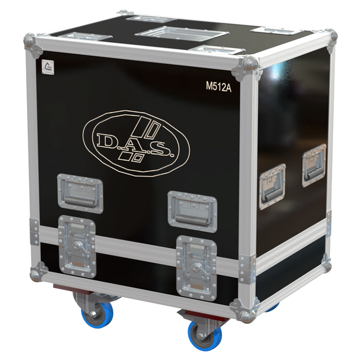 Front view of the professional twin touring flight case for 2x DAS Audio Action-512A active speakers by ALP Flight Cases