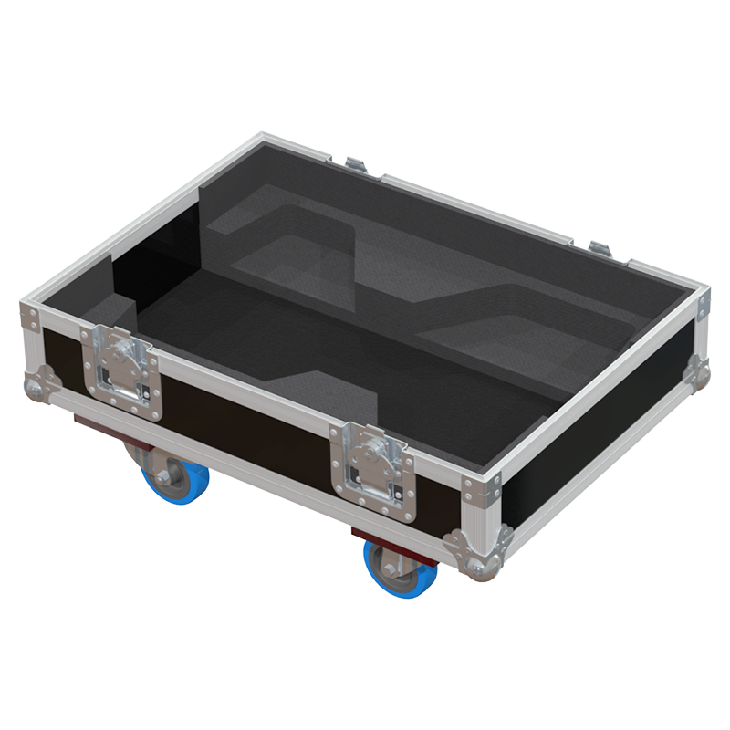 Empty interior of the twin flight case for 2x DAS Action-512A showing precision CNC-cut foam for high-density protection