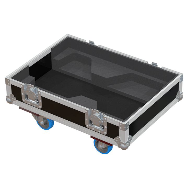 Empty interior of the twin flight case for 2x DAS Action-512A showing precision CNC-cut foam for high-density protection