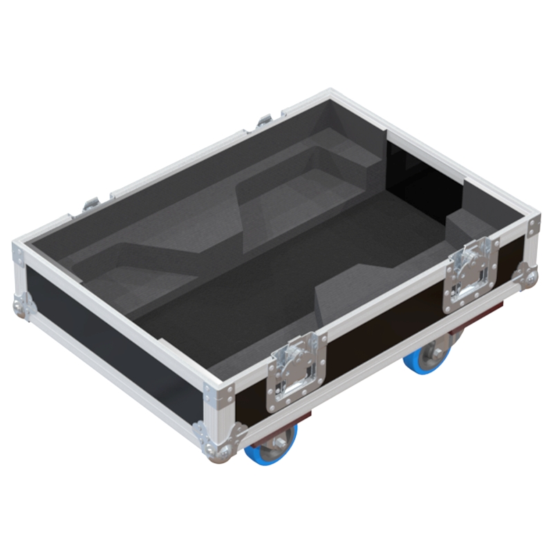 Empty interior of the twin flight case for DAS Action-M12A showing precision CNC-cut foam for display and connector safety