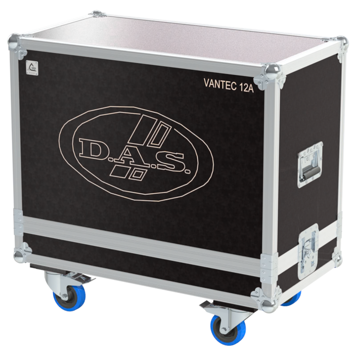 Front view of the professional twin touring flight case for 2x DAS Audio Vantec-12A active speakers by ALP Flight Cases