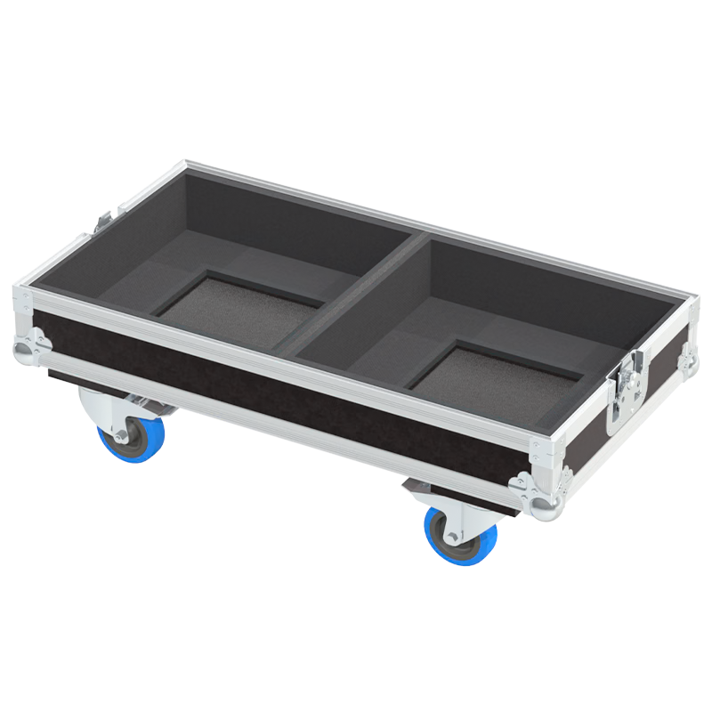 Empty interior of the twin flight case for 2x DAS Vantec-12A showing precision CNC-cut foam for high-density protection