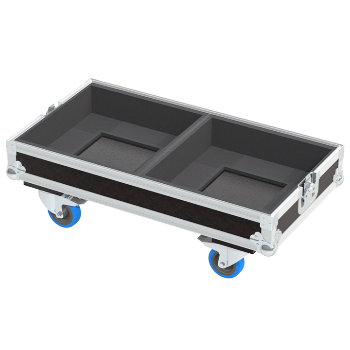 Empty interior of the twin flight case for 2x DAS Vantec-12A showing precision CNC-cut foam for high-density protection