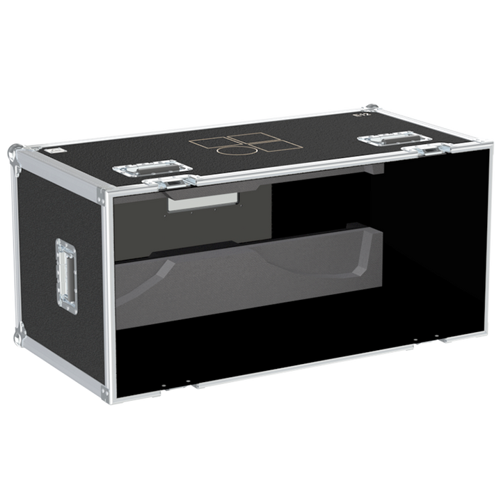 Empty interior of the flight case for 2x d&b E12 showing precision CNC-cut foam for high-density audio protection