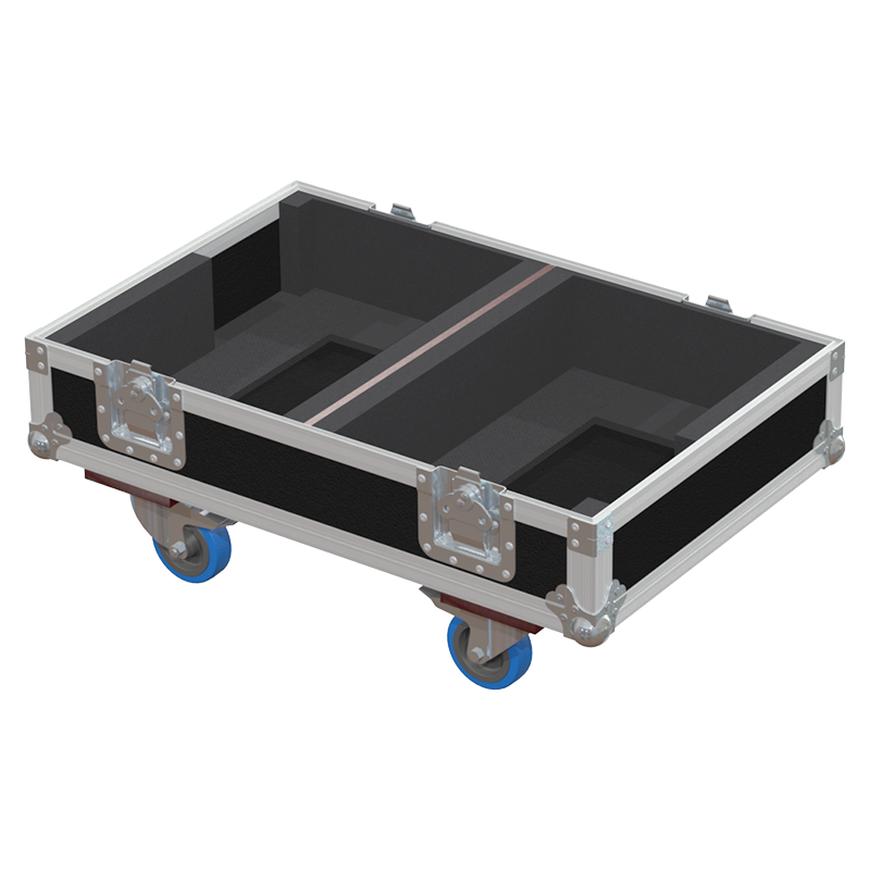 Empty interior of the flight case for 2x d&b V7P showing precision CNC-cut foam for high-density audio protection