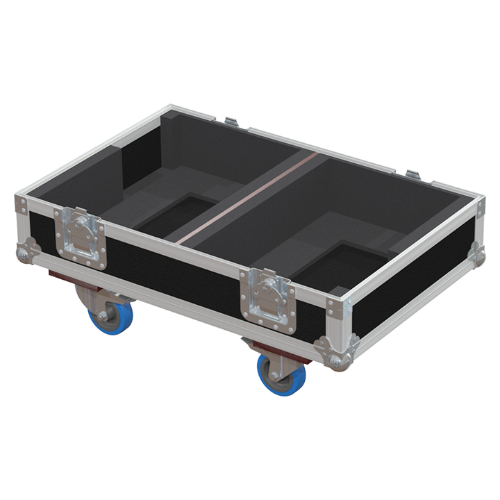 Empty interior of the flight case for 2x d&b V7P showing precision CNC-cut foam for high-density audio protection