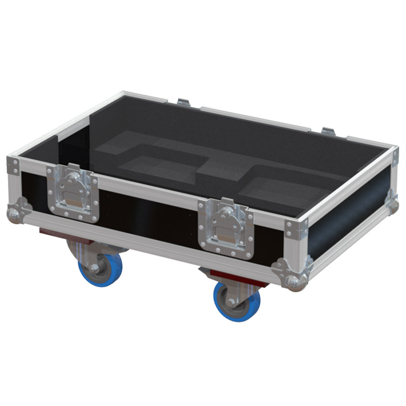 Empty interior of the twin flight case for 2x d&b Y7P V2 showing precision CNC-cut foam for high-density audio protection