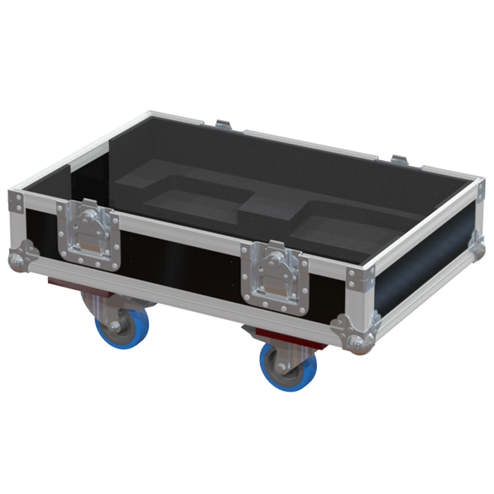 Empty interior of the twin flight case for 2x d&b Y7P V2 showing precision CNC-cut foam for high-density audio protection