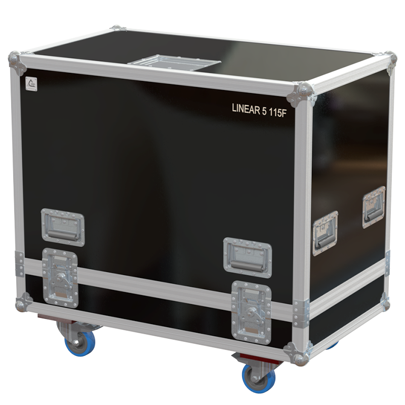 Front view of the professional twin touring flight case for 2x HK Audio Linear 5 115 F speakers by ALP Flight Cases