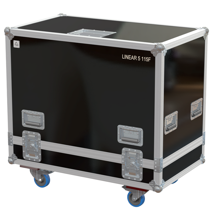 Front view of the professional twin touring flight case for 2x HK Audio Linear 5 115 F speakers by ALP Flight Cases