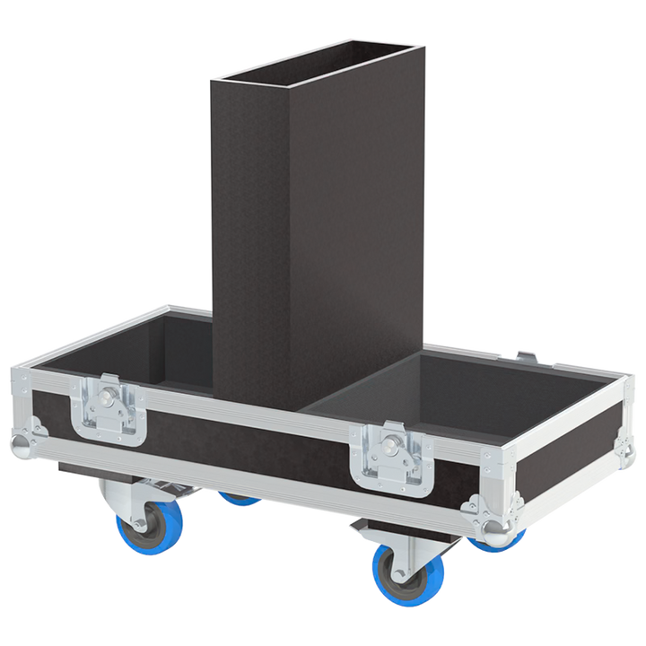 Empty interior of the twin flight case for 2x JBL EON 610 showing precision CNC-cut foam for high-density protection
