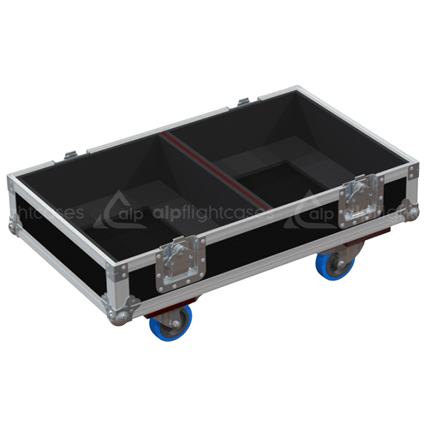 Empty interior of the twin flight case for 2x JBL EON 615 showing precision CNC-cut foam for high-density protection
