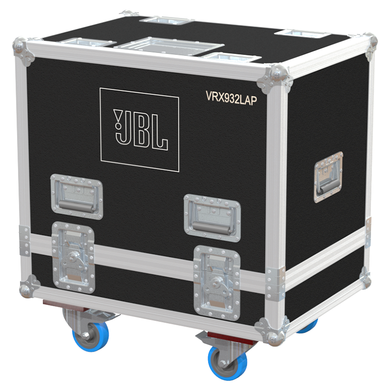 Front view of the professional twin touring flight case for 2x JBL VRX 932LAP active line array modules by ALP Flight Cases