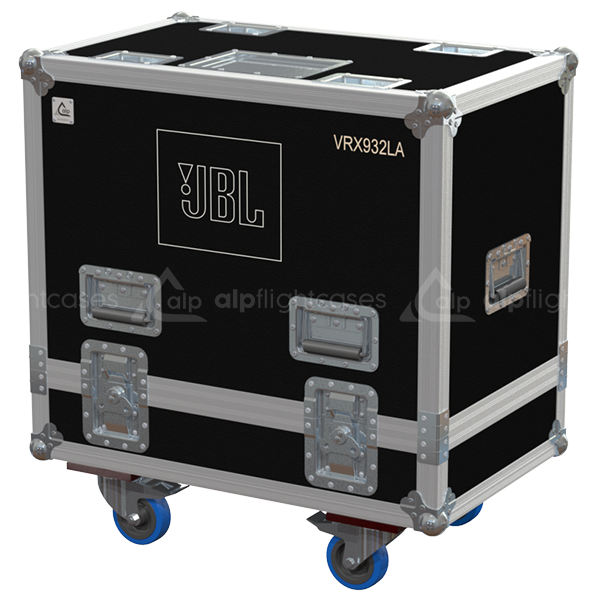 Front view of the professional twin touring flight case for 2x JBL VRX932LA constant curvature line array modules by ALP Flight Cases