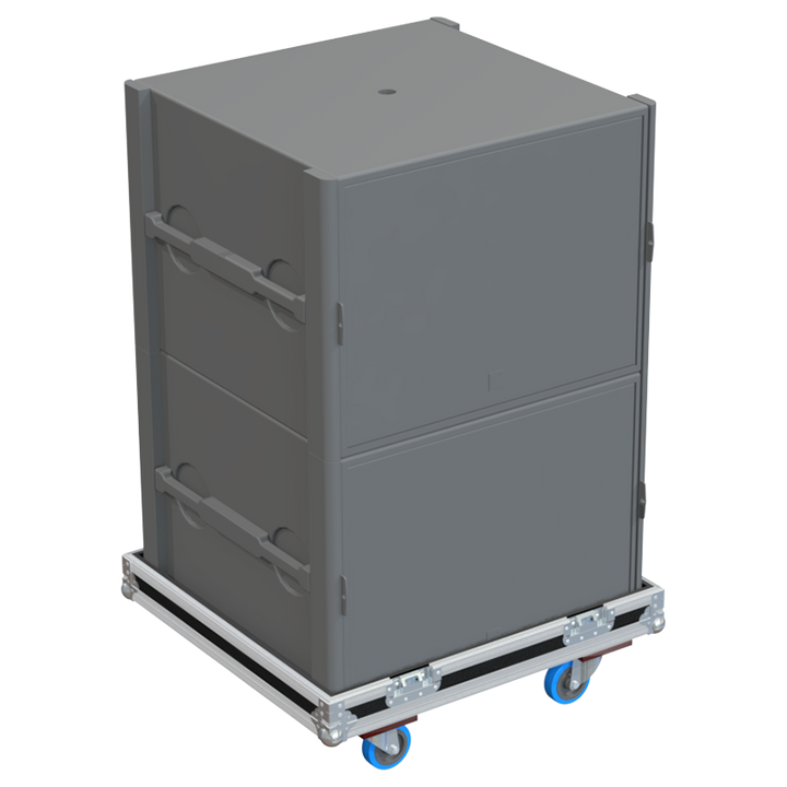 Two L-Acoustics SB18 high-power subwoofers safely secured inside the custom flight case for professional rental