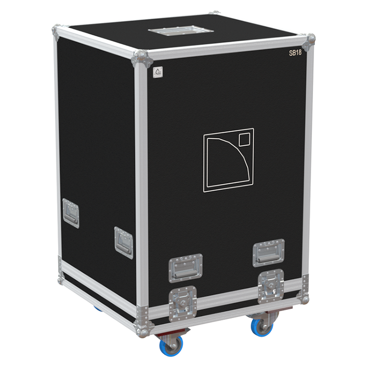 Front view of the professional twin touring flight case for 2x L-Acoustics SB18 subwoofers by ALP Flight Cases