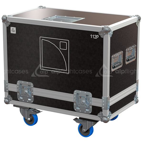 Front view of the professional twin touring flight case for 2x L-Acoustics 112P active coaxial speakers by ALP Flight Cases