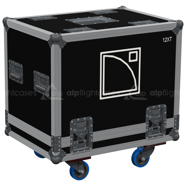 Front view of the professional twin touring flight case for 2x L-Acoustics 12XT coaxial speakers by ALP Flight Cases