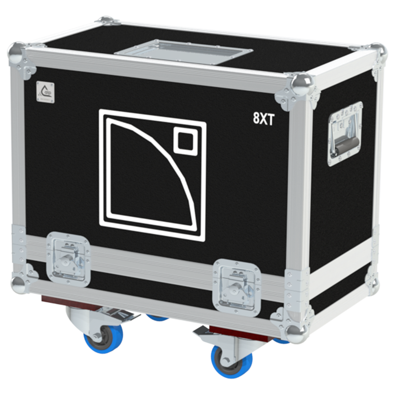 Front view of the professional twin touring flight case for 2x L'Acoustics 8XT or 8XTi speakers by ALP Flight Cases