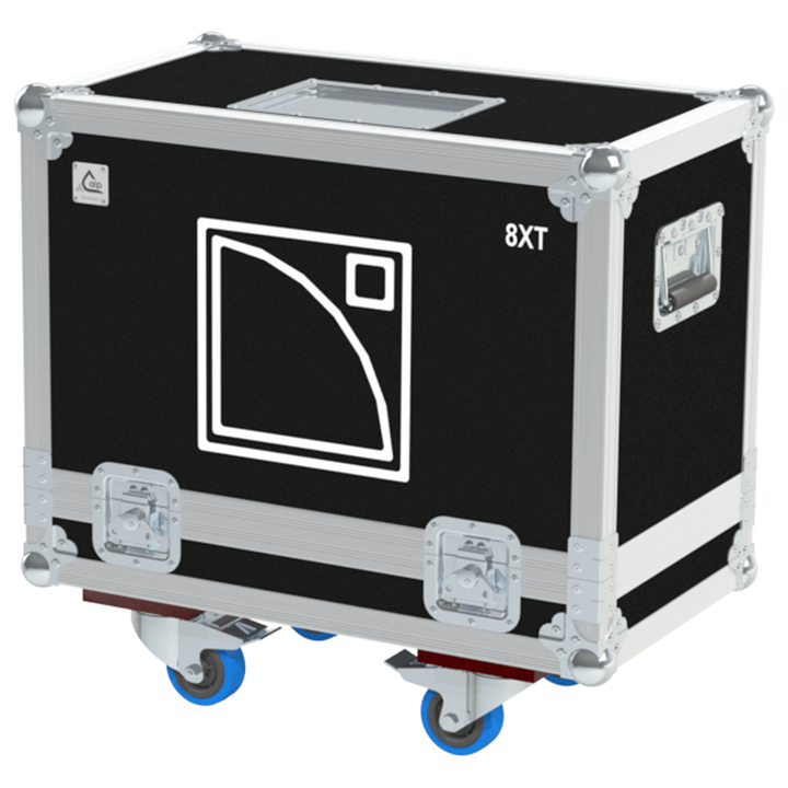 Front view of the professional twin touring flight case for 2x L'Acoustics 8XT or 8XTi speakers by ALP Flight Cases