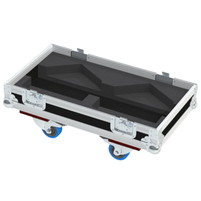 Empty interior of the twin flight case for 2x L'Acoustics 8XT showing precision CNC-cut foam for high-density protection