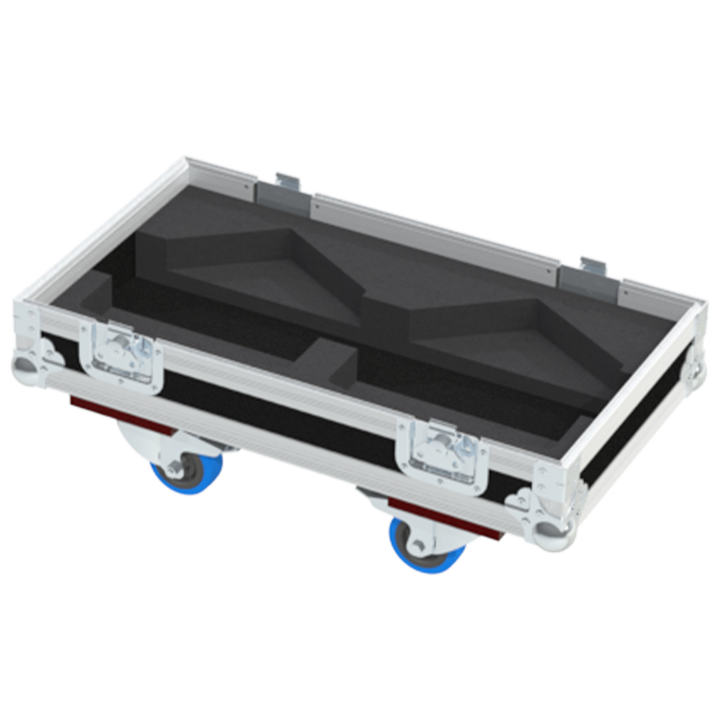 Empty interior of the twin flight case for 2x L'Acoustics 8XT showing precision CNC-cut foam for high-density protection