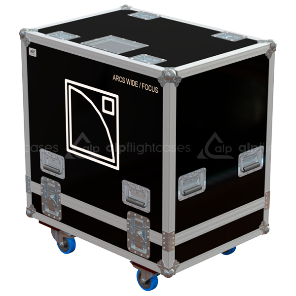 Front view of the professional twin touring flight case for 2x L-Acoustics ARCS Wide and Focus speakers by ALP Flight Cases