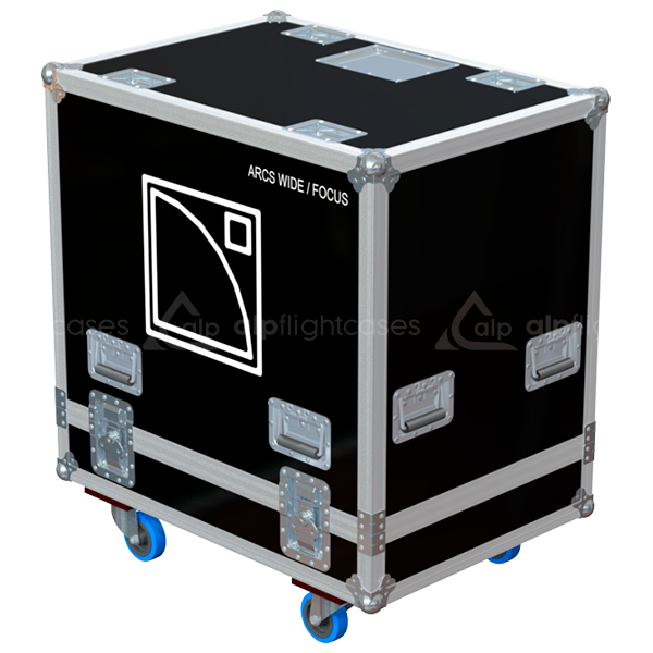 Rear view of the road case for L-Acoustics ARCS WiFo showing heavy-duty hardware and 10mm birch plywood construction