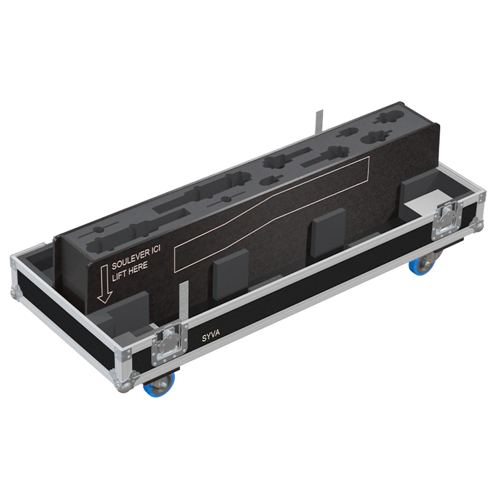 Empty interior of the twin flight case for 2x L'Acoustics Syva showing precision CNC-cut foam for colinear speaker protection