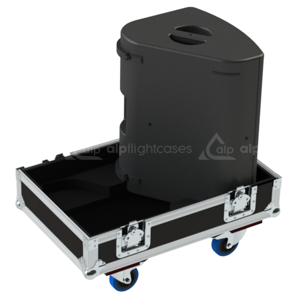 Two L-Acoustics X15 HiQ monitors safely secured inside the custom twin flight case showing the precision-fit interior